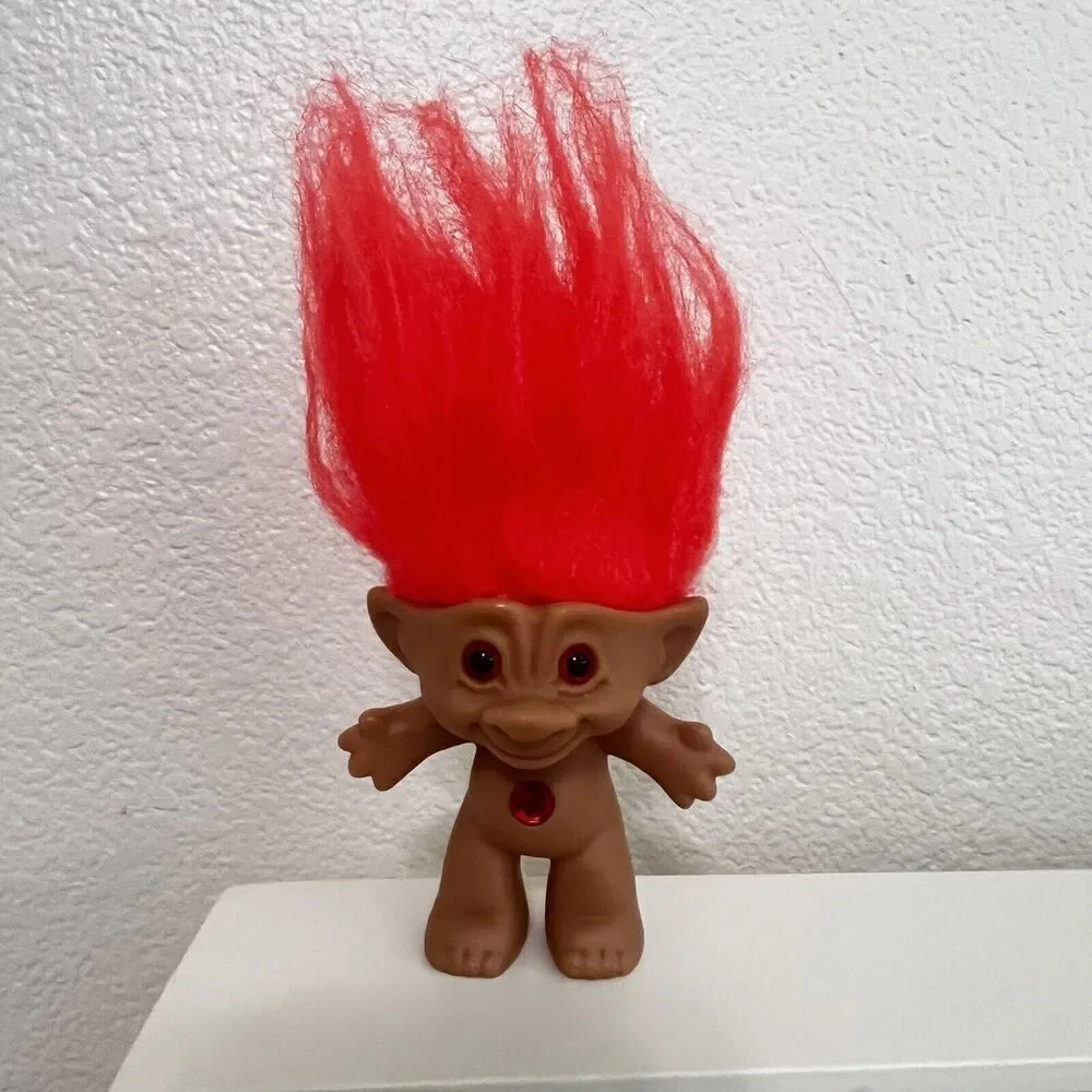 Vintage Ace Novelty Treasure Troll Doll Orange Hair Circle Wishstone 7